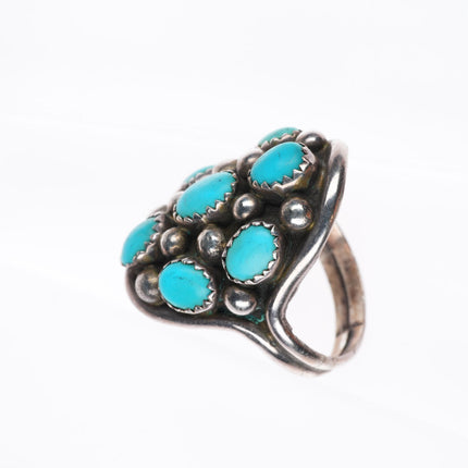 sz9 vintage KM Navajo sterling silver turquoise cluster dome ring