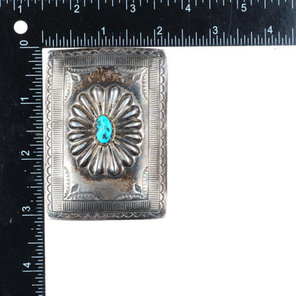 Vintage Navajo deep stamped sterling silver turquoise buckle for 1.5" belt