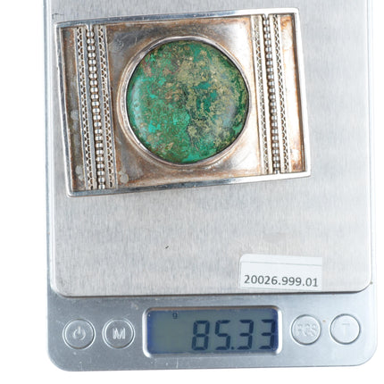 Vintage southwestern sterling silver green turquoise buckle for 1.75" belt