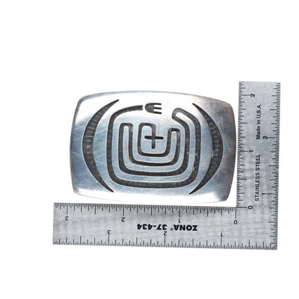 Bernard Dawahoya Hopi Overlay carved sterling silver buckle for 1.5" belt