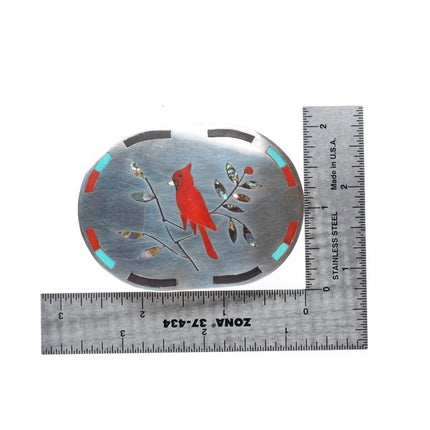 Derrick & Nichelle Edaakie Zuni sterling silver Redbird belt buckle - 1.5" belt
