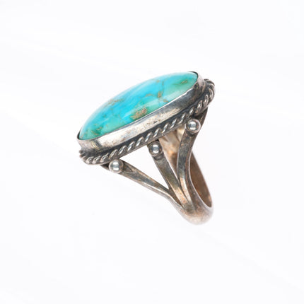 sz6 vintage DCB Navajo sterling silver rope bezel ring with nice turquoise
