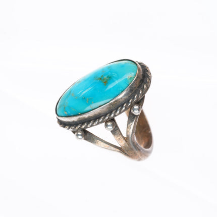 sz6 vintage DCB Navajo sterling silver rope bezel ring with nice turquoise