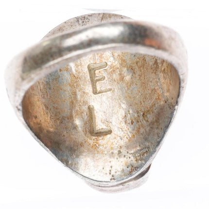 sz8 vintage EL Navajo sterling silver stamped sides 2 stone turquoise ring