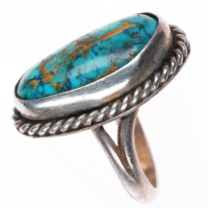sz7 vintage Navajo sterling silver rope bezel ring with nice turquoise