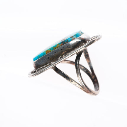 sz7.5 vintage Navajo sterling silver long ring with nice turquoise rope bezel