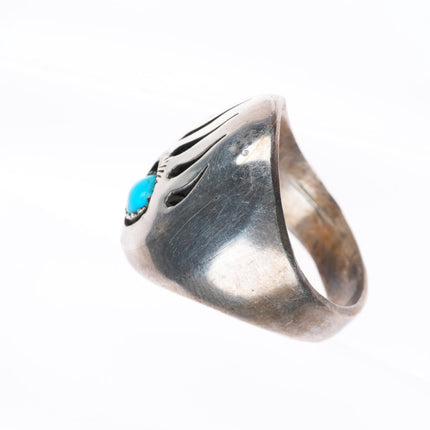 sz12.5 vintage Navajo sterling silver bear paw shadowbox ring with turquoise