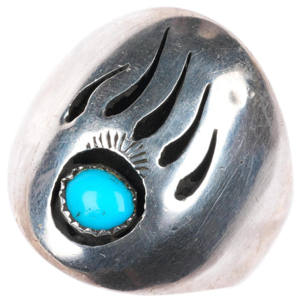 sz12.5 vintage Navajo sterling silver bear paw shadowbox ring with turquoise