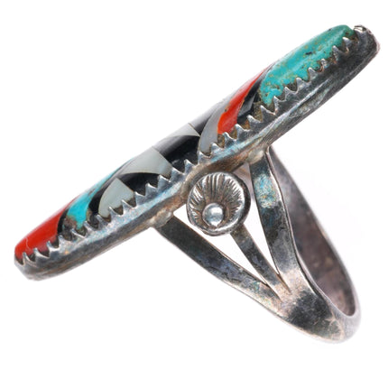 sz7 vintage Zuni sterling silver high grade intarsia inlay long ring