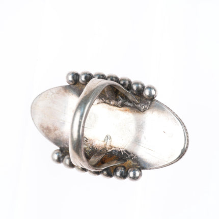 sz4.5 large c1930-40's vintage Navajo sterling silver petrified wood agate ring