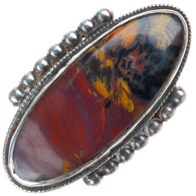 sz4.5 large c1930-40's vintage Navajo sterling silver petrified wood agate ring