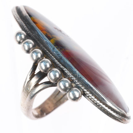 sz4.5 large c1930-40's vintage Navajo sterling silver petrified wood agate ring