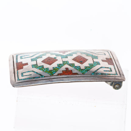 Vintage Tommy Singer Navajo chip inlay sterling silver buckle for 1.5" belt