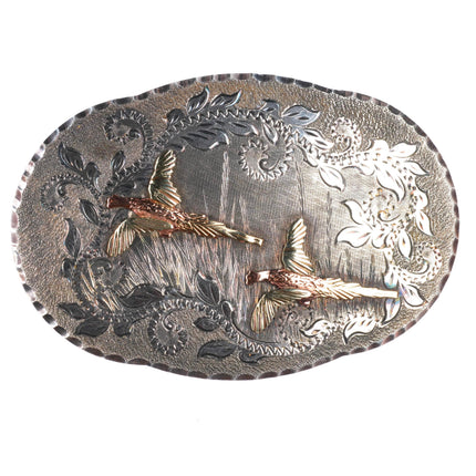 10k Black Hills Gold Sterling silver engraved pheasants buckle for 1.5" belt