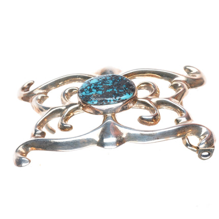 Vintage Navajo spiderweb turquoise cast sterling silver buckle for 1.5" belt