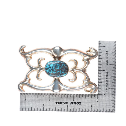 Vintage Navajo spiderweb turquoise cast sterling silver buckle for 1.5" belt