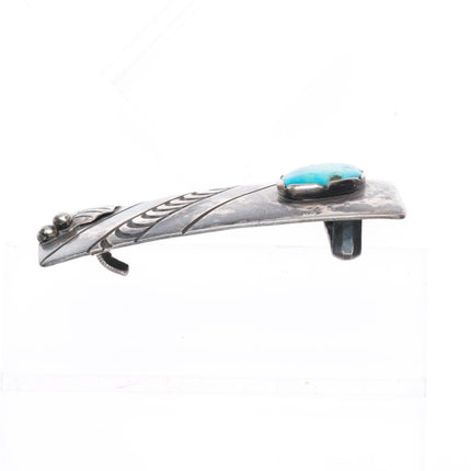 c1950's Vintage Navajo turquoise stamped sterling silver buckle for 1" belt