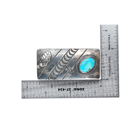 c1950's Vintage Navajo turquoise stamped sterling silver buckle for 1" belt