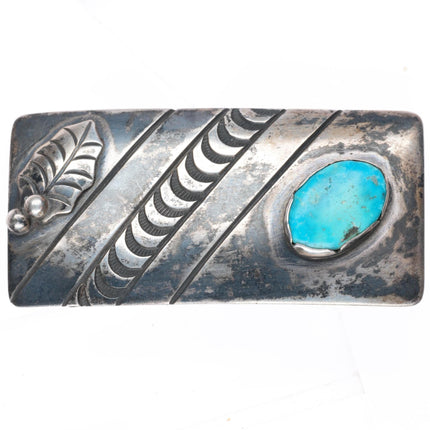 c1950's Vintage Navajo turquoise stamped sterling silver buckle for 1" belt