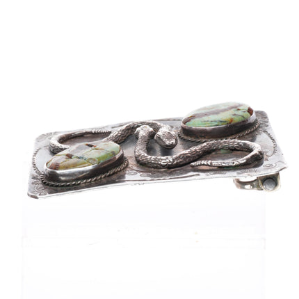 Vintage Navajo sterling silver snakes with turquoise buckle for 1.75" belt