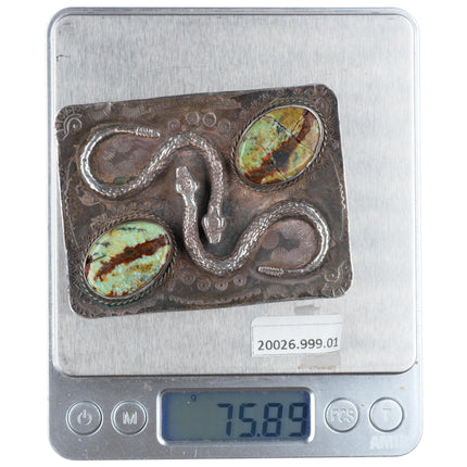 Vintage Navajo sterling silver snakes with turquoise buckle for 1.75" belt