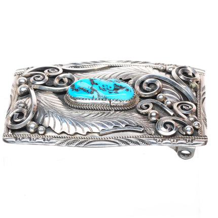 Vintage Justin Morris Navajo sterling silver w/ turquoise buckle for 1.5" belt