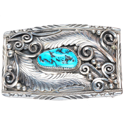 Vintage Justin Morris Navajo sterling silver w/ turquoise buckle for 1.5" belt