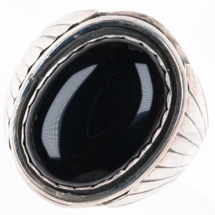 sz12 vintage Navajo sterling silver onyx feather sides size 12 men's ring