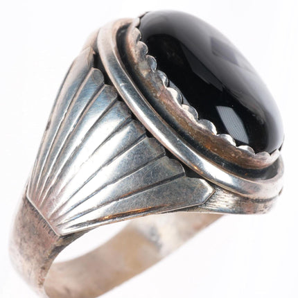 sz12 vintage Navajo sterling silver onyx feather sides size 12 men's ring