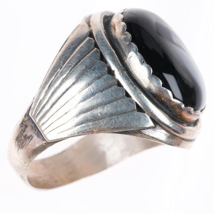 sz12 vintage Navajo sterling silver onyx feather sides size 12 men's ring