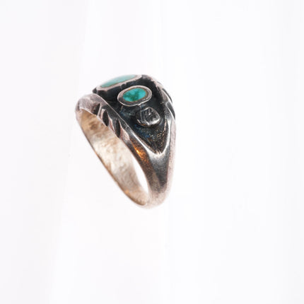 sz7 vintage Navajo sterling silver flush inlay turquoise row ring