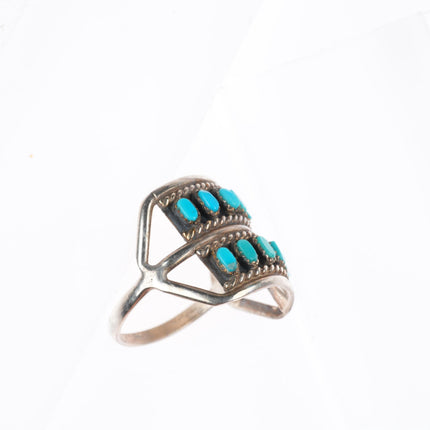 sz7.5 vintage Zuni sterling silver two row turquoise cluster ring