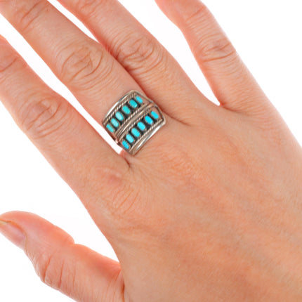 sz7.5 vintage Zuni sterling silver two row turquoise cluster ring