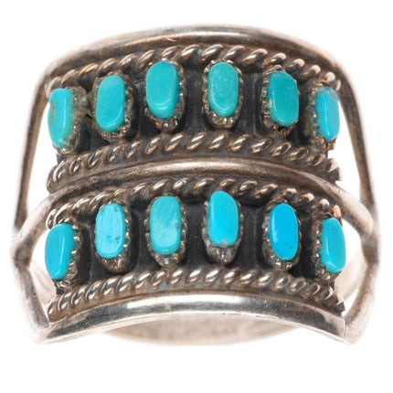 sz7.5 vintage Zuni sterling silver two row turquoise cluster ring