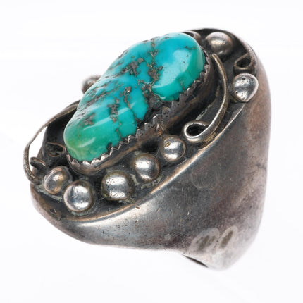 sz11 big vintage Navajo sterling silver size 11 men's turquoise ring