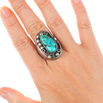 sz11 big vintage Navajo sterling silver size 11 men's turquoise ring