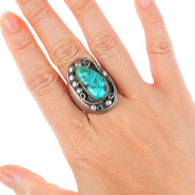 sz11 big vintage Navajo sterling silver size 11 men's turquoise ring