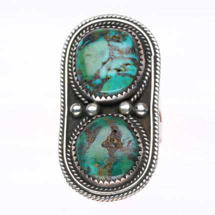 sz10 vintage Navajo sterling silver large 2 stone ring with nice turquoise