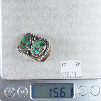 sz10 vintage Navajo sterling silver large 2 stone ring with nice turquoise