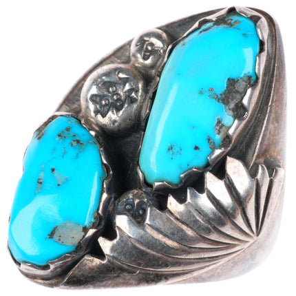 sz10.5 vintage Zuni sterling silver men's ring with nice turquoise