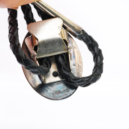 Ophie B Joe Navajo sterling silver Robin turquoise/coral inlay bolo tie