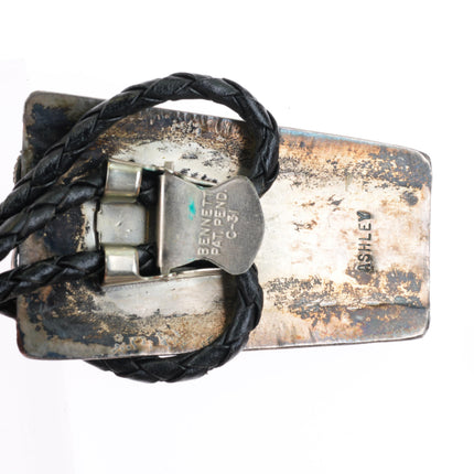 c1960 c-31 Monroe Ashley Navajo sterling silver turquoise and coral bolo tie