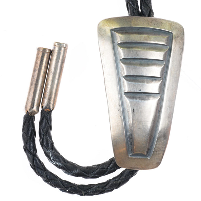 James Faks Blackfoot Native American modernist sterling silver chiseled bolo tie