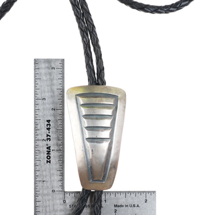 James Faks Blackfoot Native American modernist sterling silver chiseled bolo tie