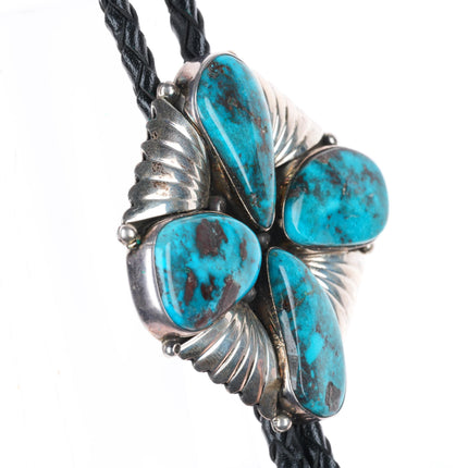 Vintage GM Navajo Smoky Bisbee Turquoise sterling silver bolo tie