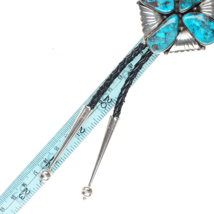 Vintage GM Navajo Smoky Bisbee Turquoise sterling silver bolo tie