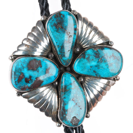 Vintage GM Navajo Smoky Bisbee Turquoise sterling silver bolo tie