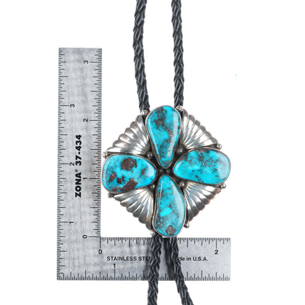 Vintage GM Navajo Smoky Bisbee Turquoise sterling silver bolo tie