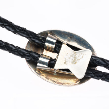 Vintage WW Navajo sterling silver stamped Kokopelli bolo tie