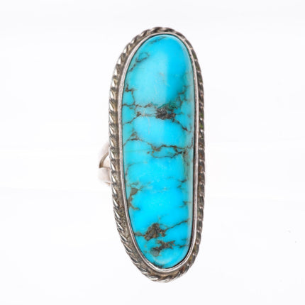 sz4.75 long vintage Tom Sam Navajo sterling silver Kingman turquoise ring